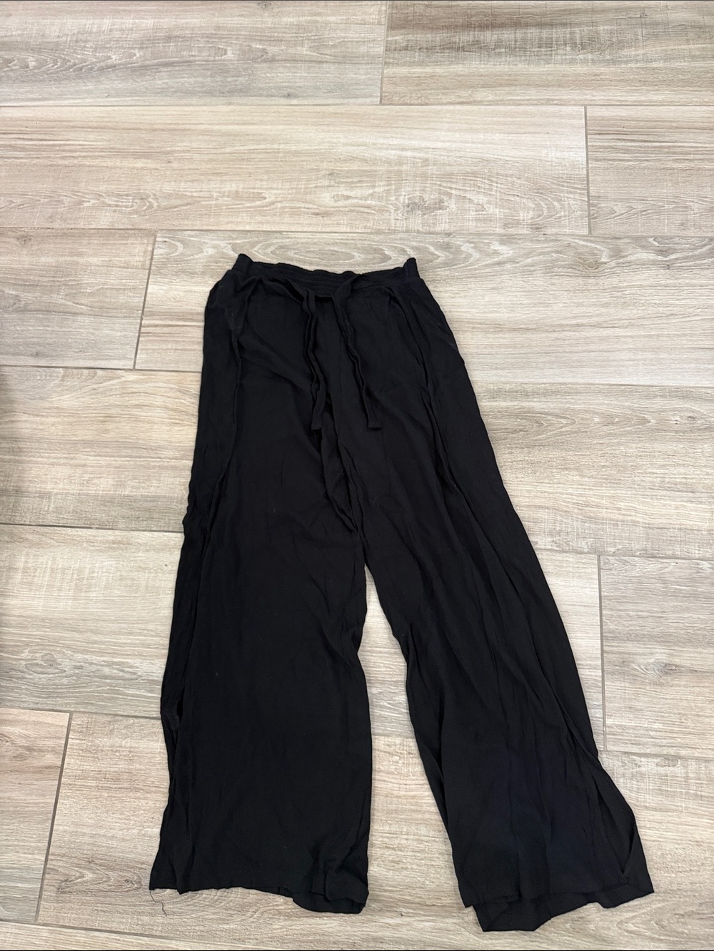 Black Wide-Leg Drawstring Pants